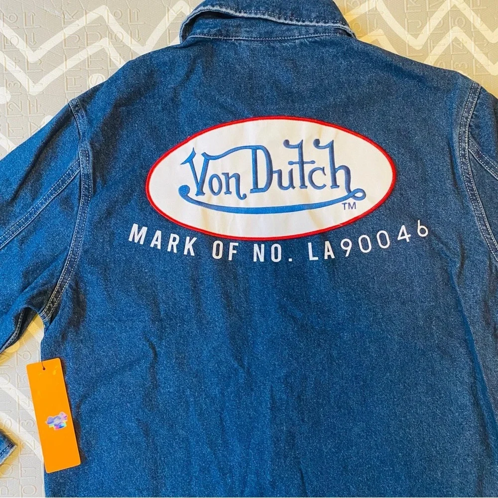 Von Dutch vintage retro embroidered denim shirt jacket Medium